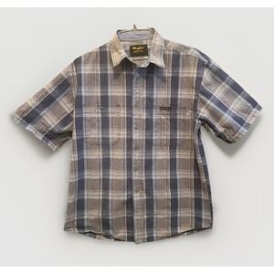 Wrangler Authentic Western Shirt Mens XL Short Sleeve Blue Gray Plaid